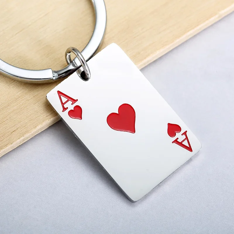 Classic Stainless Steel Ace of Hearts and Spade A Poker Keychain Fashionable Minimalist Key Chain Couples Bag Decoration Gifts