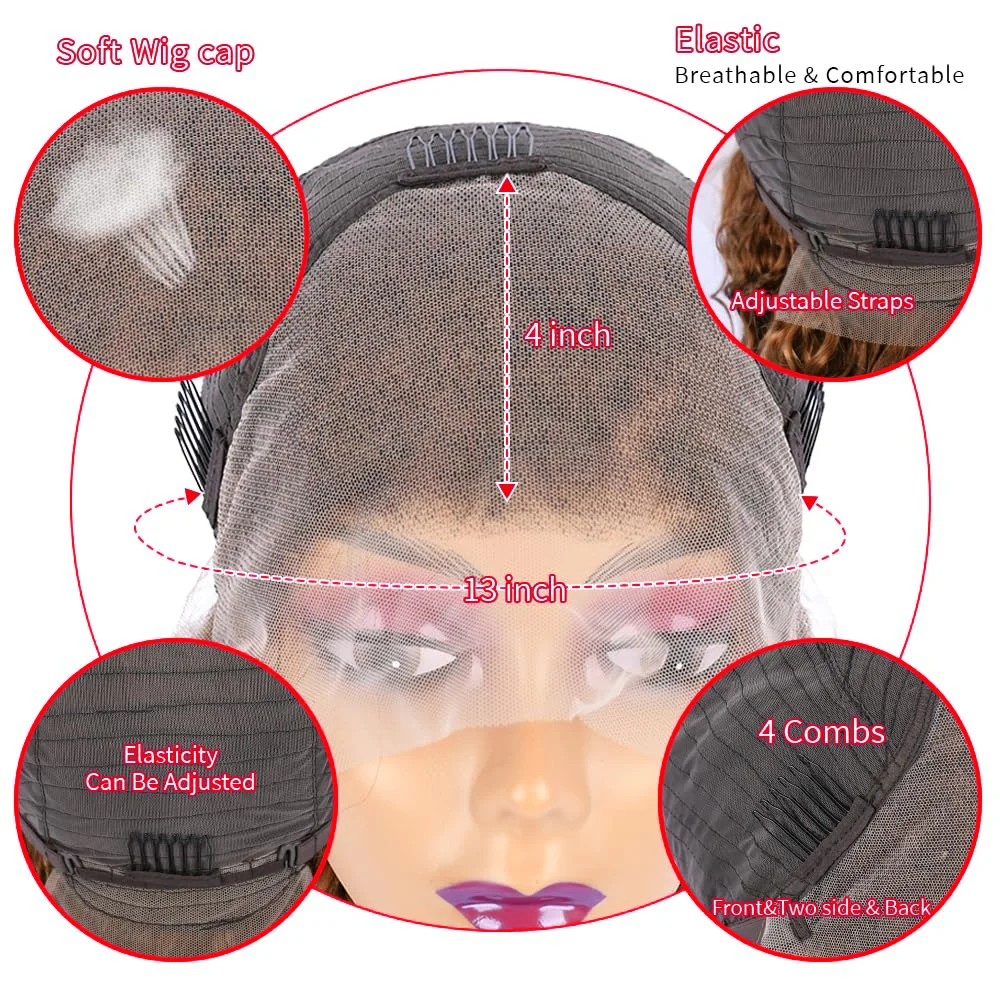 Water Wave Human Hair Wig for Women 200 250 Density 4/27 Highlight 13x4 HD Lace Frontal Human Hair Wig 5x5 HD Lace Closure Wig image 6