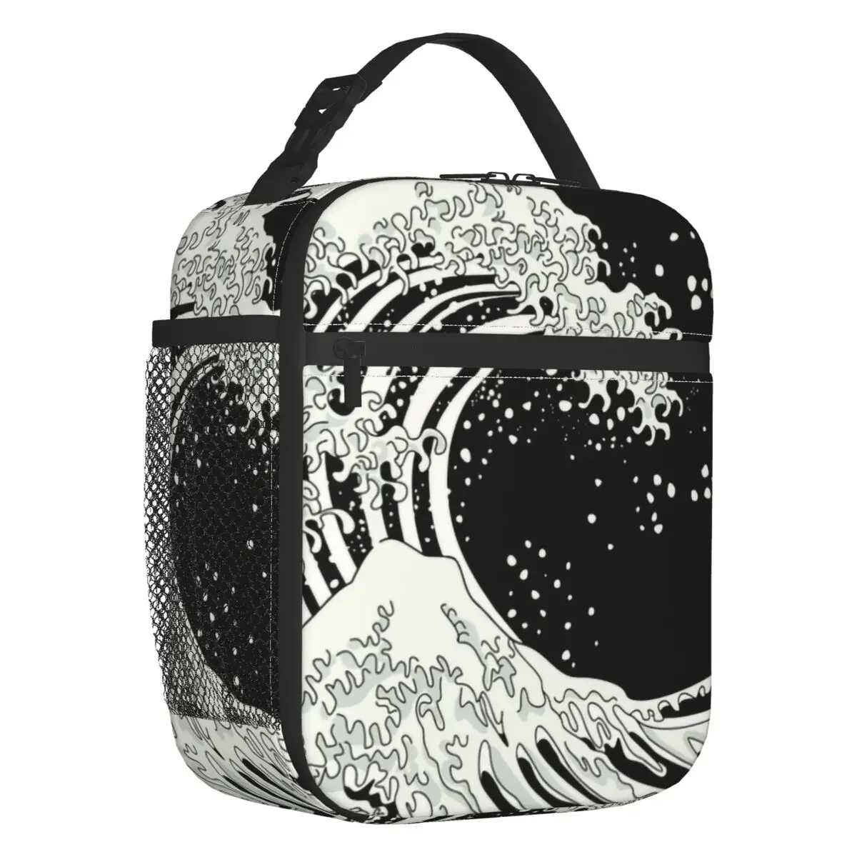 

Black And White The Great Wave Off Kanagawa Portable Lunch Box Leakproof Cooler Thermal Food Insulated Lunch Bag School Children