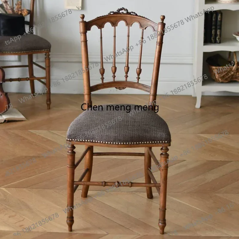 

ZJFrench retro carved dining chair household small apartment soft bag stool American medieval backrest desk chair