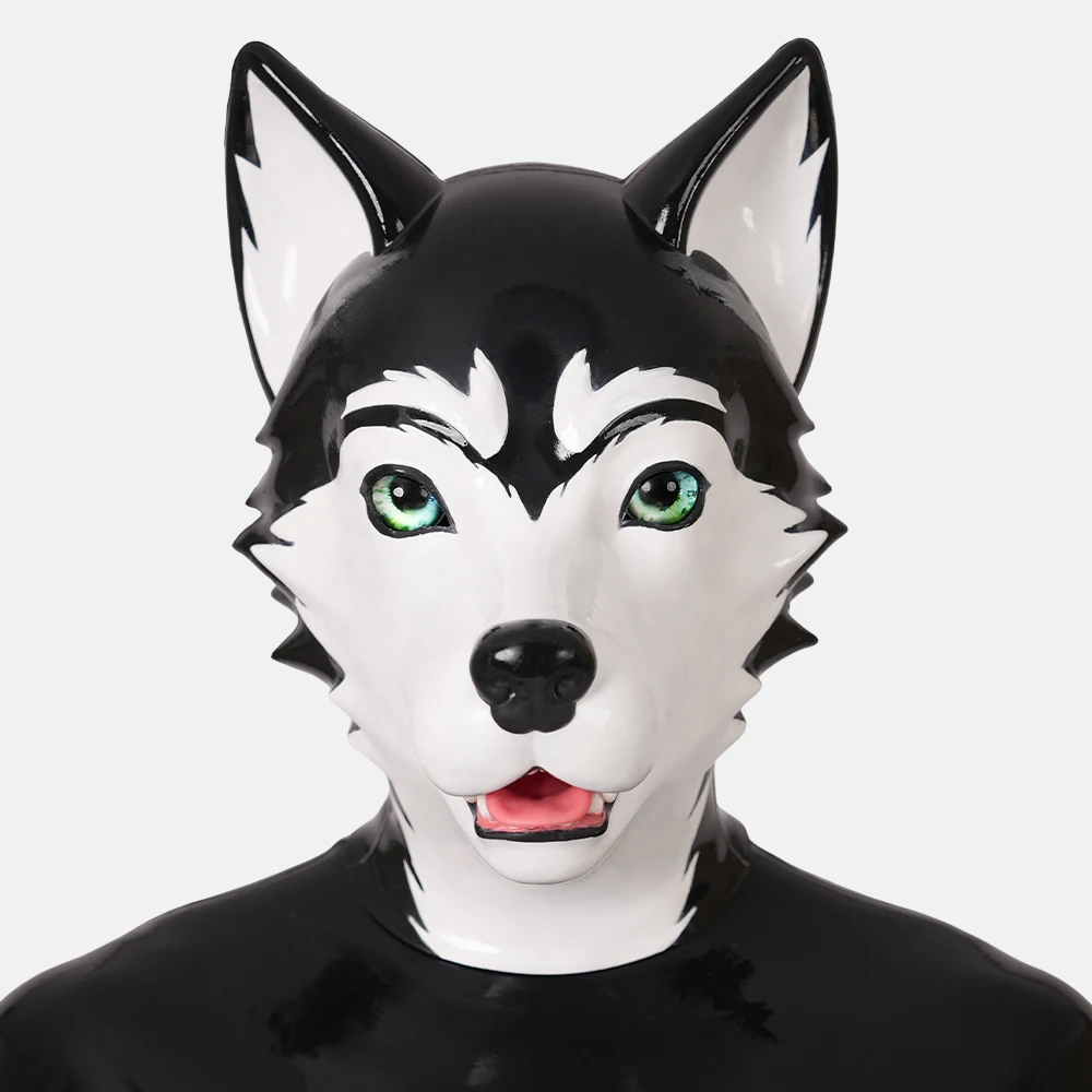Furrjoi-capucha de silicona para perro Husky, disfraces de Cosplay, fetiche peludo de látex, gorros de juego realistas para mascotas, 4 colores disponibles