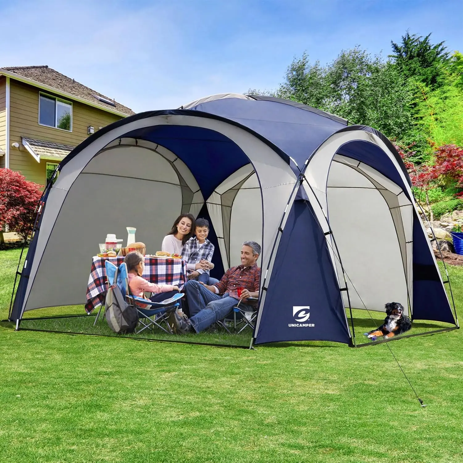 Beach Canopy Tent UPF 50+ 12x12 ft Waterproof & Rainproof Dome Sun Shelter for 8-10 Person with 2 Side Walls, Perfect for Campin