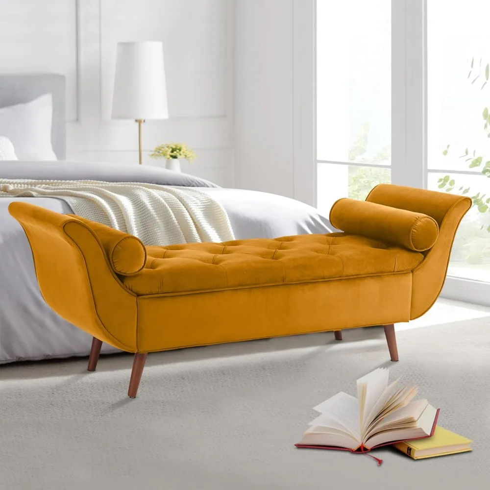 

Storage Bench for Bedroom End of Bed, Velvet Upholstered Rolled Armed Button Tufted Sofa Stool Bench, Storage Ottoman Couch Long