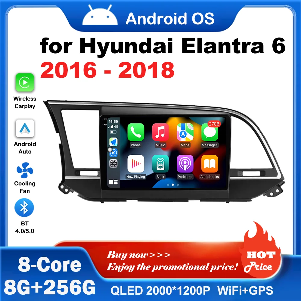 

Android Intelligent System Car Video Multimedia Player for Hyundai Elantra 6 2016 2017 2018 GPS Navigation 4G 2.5D Screen WiFi