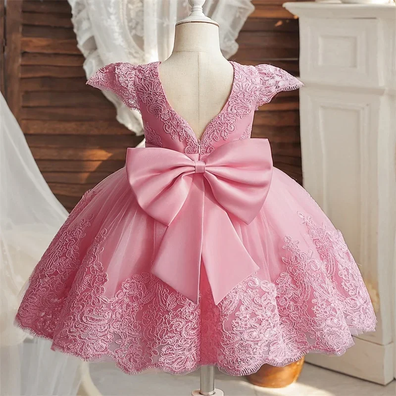 Embroidery Elegant Baby Princess Dresses for Girls Luxury Lace Vintage Dress Children Birthday Baptism Party Gown Baby Clothes