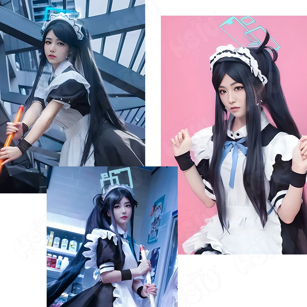 Tendou Aris Cosplay Wig Fiber synthetic wig「HSIU」95cm Black Blue Gradient Gray Green Long Wig Game Blue Archive Cosplay Wig