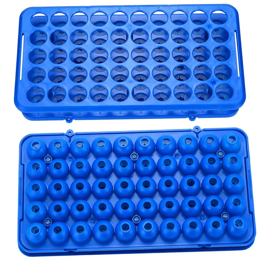 labortory Plastic Test Tube Holder Rack for 5ml/10ml/15ml Tubes, Detachable,Holes 50(Blue Single)，2Pcs/Pack