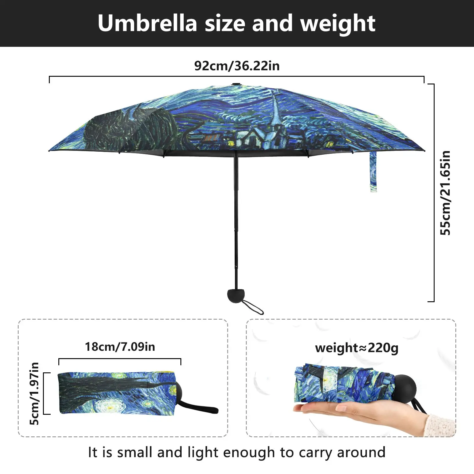 Classic Van Gogh Starry Night Mini Umbrella Five Folding UV Umbrella Rain Women Portable Outdoor Travel Pocket Umbrella Parasol