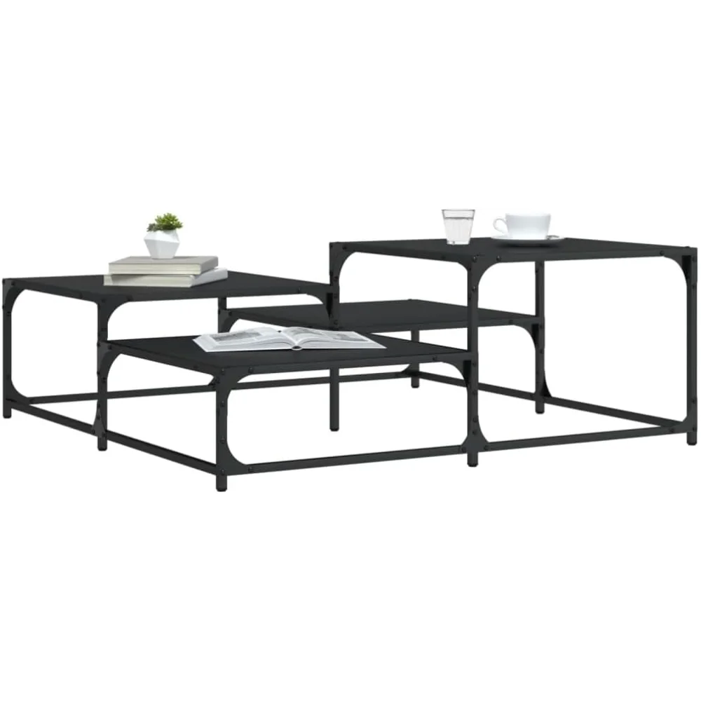 

vidaXLIndustrial StyleCoffeeTable - Square Design withVaried Height Tops,Black Engineered Wood and Metal FrameIndoor&Outdoor Use