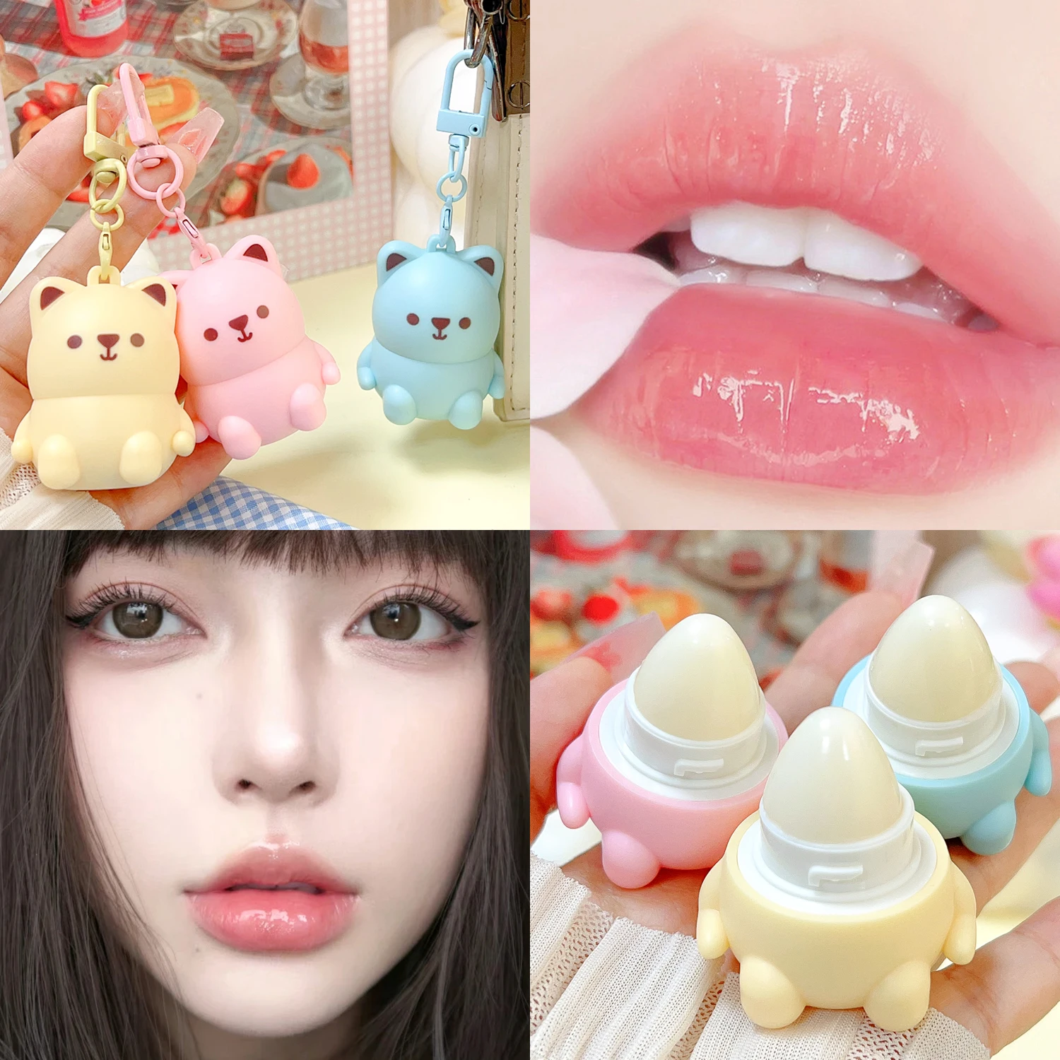 Fruit Bear Lip Balm Moisturizing Keychain Warming Lip Gloss Brighten Exfoliating Moisturize Dead Skin Repair Lips Care Makeup