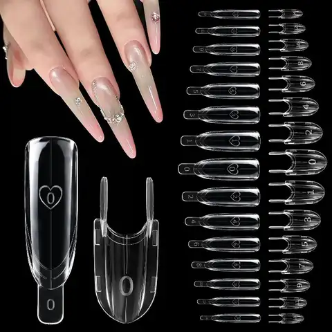 【30/60/120Pcs Reusable Sandwich Dual Nail Forms Clear Rocket Shape Full Cover Top & Bottom Mold For Nail Art Extension Manicure】