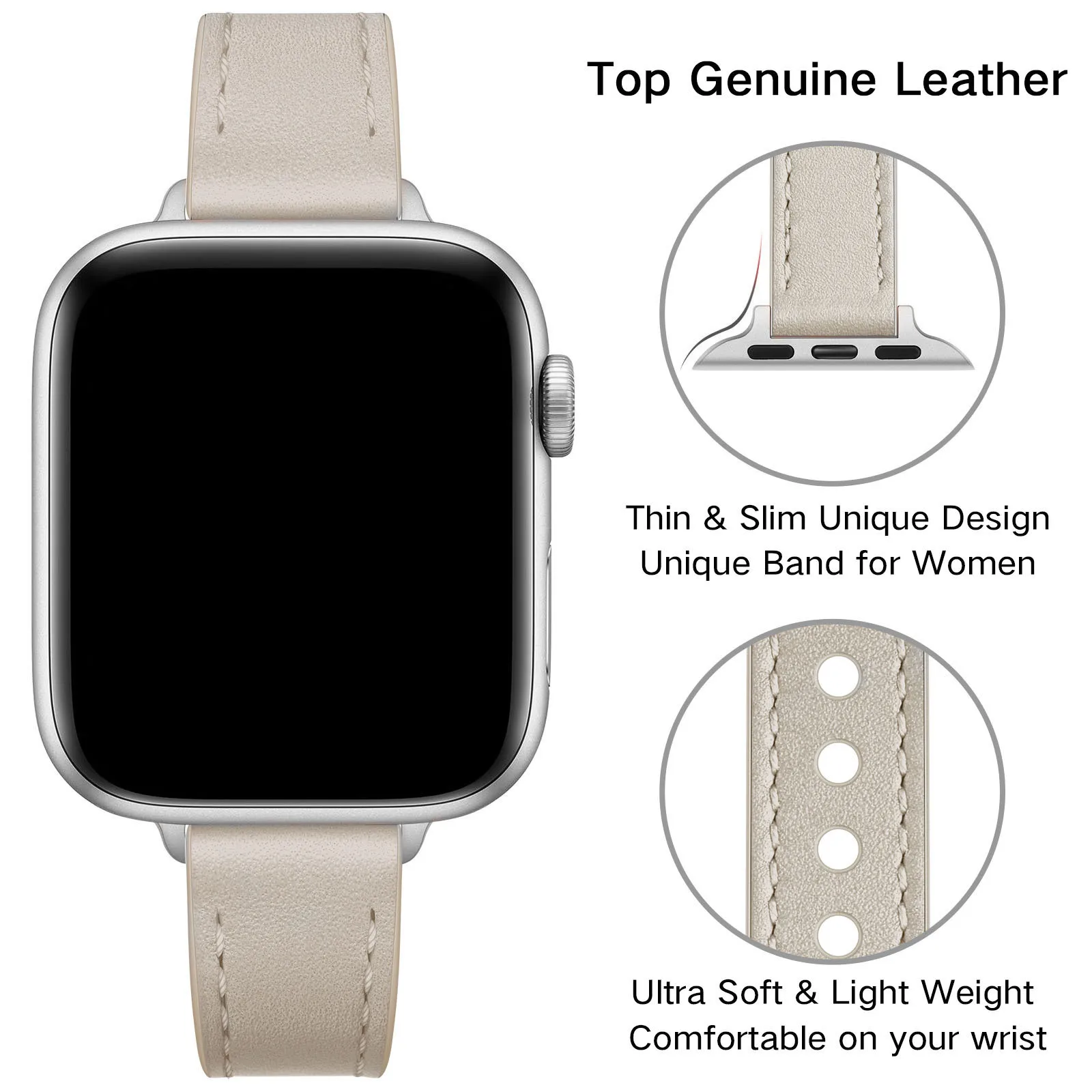 Slim Leather Strap for Apple Watch Band Ultra 44mm 45mm 40mm 41mm 38 42mm 49mm Stylish Bracelet for iWatch Series 9 8 7 6 SE 4 3