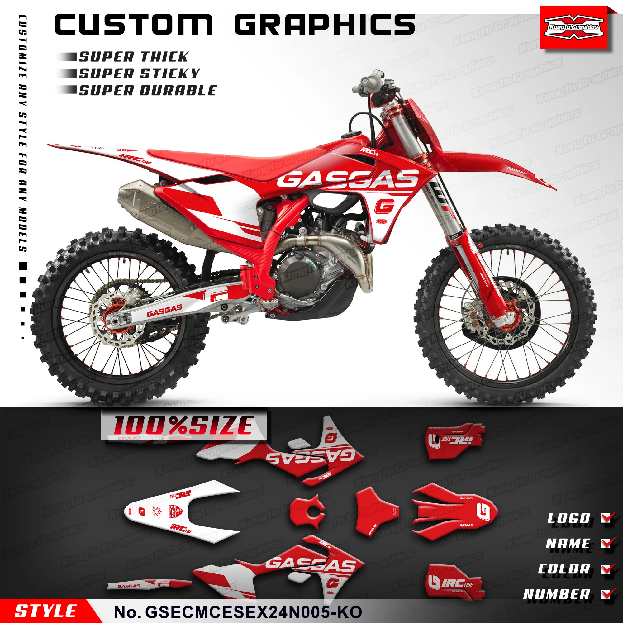 

KUNGFU GRAPHICS Complete Sticker Vinyl Wrap Kit for EC EX MC ES 125 250 300 250F 300F 350F 450F 500F 2024