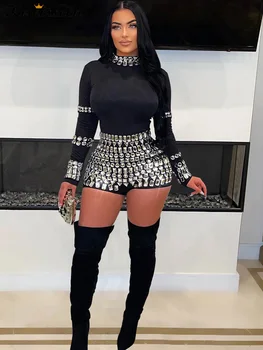 كريسيسين-رومبير مع أحجار الراين الفضية ، غلام فضي أنيق ، أكمام طويلة ، ليلية خارج الكريستال ، ملابس عيد ميلاد ، ملابس نادي ، جديدة