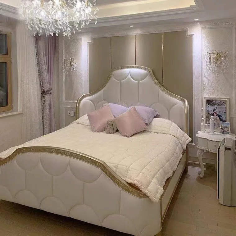 

High-end princess beech double soft bag master bedroom bed full real bed