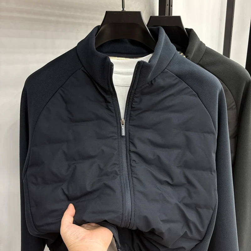 

New Autumn and Winter Men's Cotton Jacket Patchwork Jacket for Middle-aged and Young People, Warm Standing Collar Top