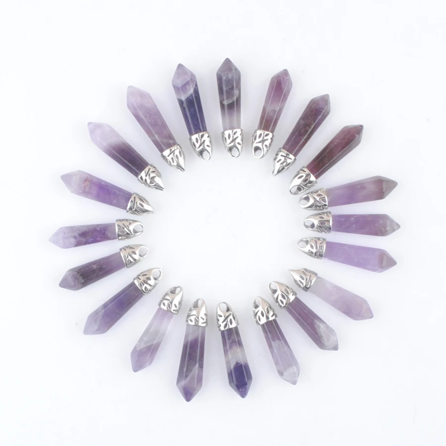 New Arrivals 20Pcs Purple Natural Amethyst Stone Hexagon Point Pendants Chakra Reiki Healing Amulet Pretty Jewelry DN4392