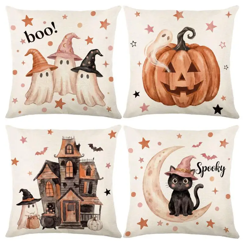 2 Stück Halloween-Kissenbezüge, Cojines, Kürbis-Geist-Motiv, bedruckt, Sofa-Kissenbezug, dekorative Kissenbezüge für den Urlaub, 45 x 45 cm – Detail 12