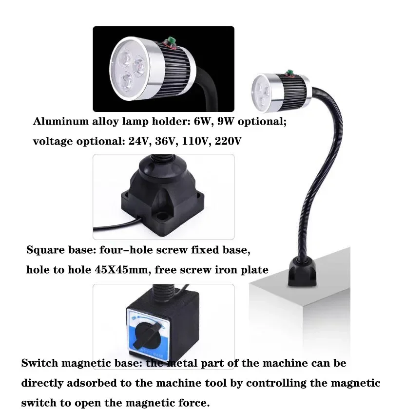 LED Work Lighting Lamp Punching Milling Grinding Machine Table Lamp Soft Pole Strong Magnetic Iron Base CNC Machine Tool Lamp