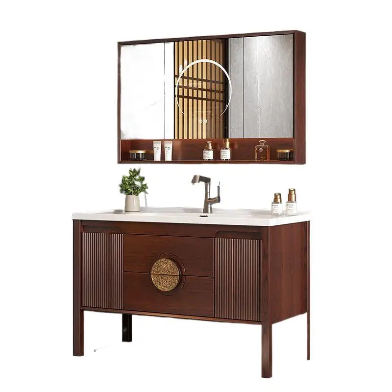 

Новая китайская керамическая встроенная раковина, комбинированный шкаф для ванной комнаты, двойная раковина от пола до потолка из черного дерева