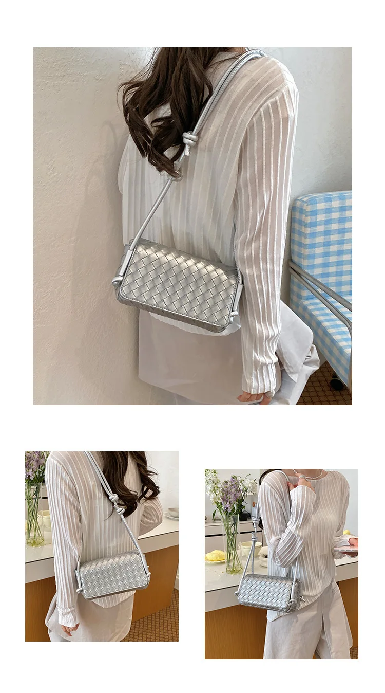 Bolso Bandolera Y2K para Mujer, Modelo LinJ2026, Tejido, de un Solo Hombro, Pequeño y Cuadrado, Bolso de Mano Moderno, Exclus...