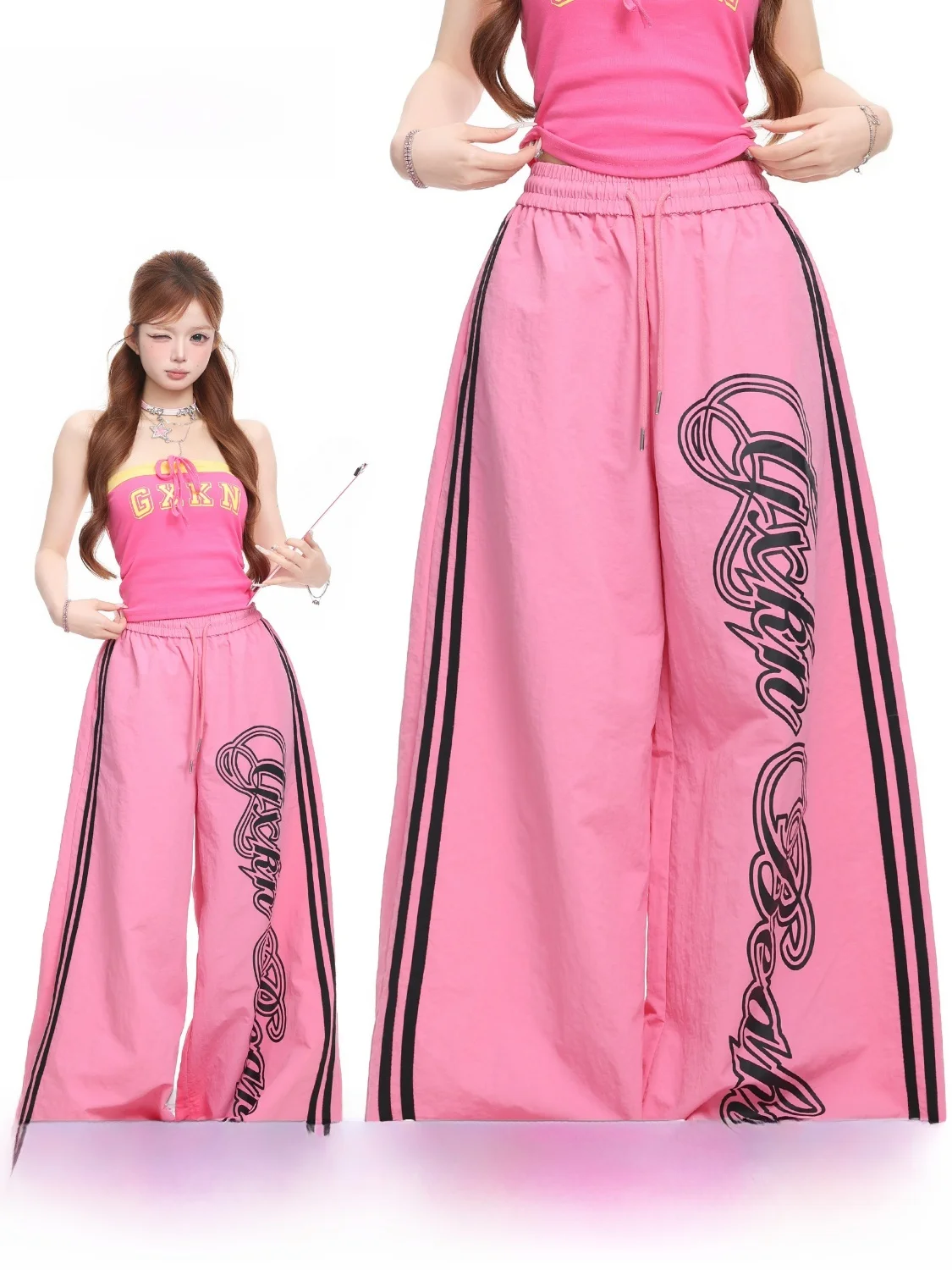 

Женские повседневные брюки BASTERDS в американском стиле с принтом, с высокой талией, широкими штанинами, летние, универсальные, свободного кроя, спортивные брюки