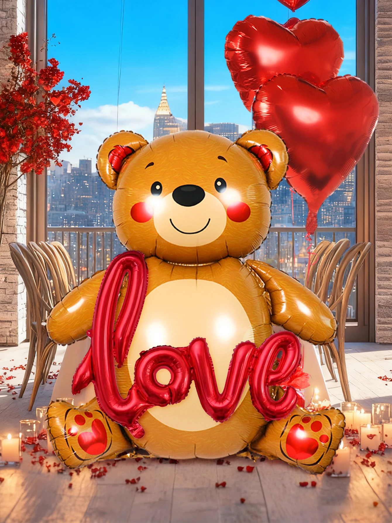 1pc/4pcs Valentine's Day 58-inch Giant 'Love' Cute Bear Balloons, Suitable for Romantic Valentine's Day Decorations