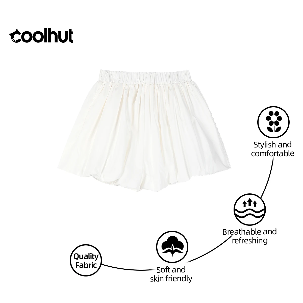 COOLHUT 2025 femmes taille haute ample gonflé Anti-flash décontracté ajustement élastique couleur unie courte jupe bouffante Style doux