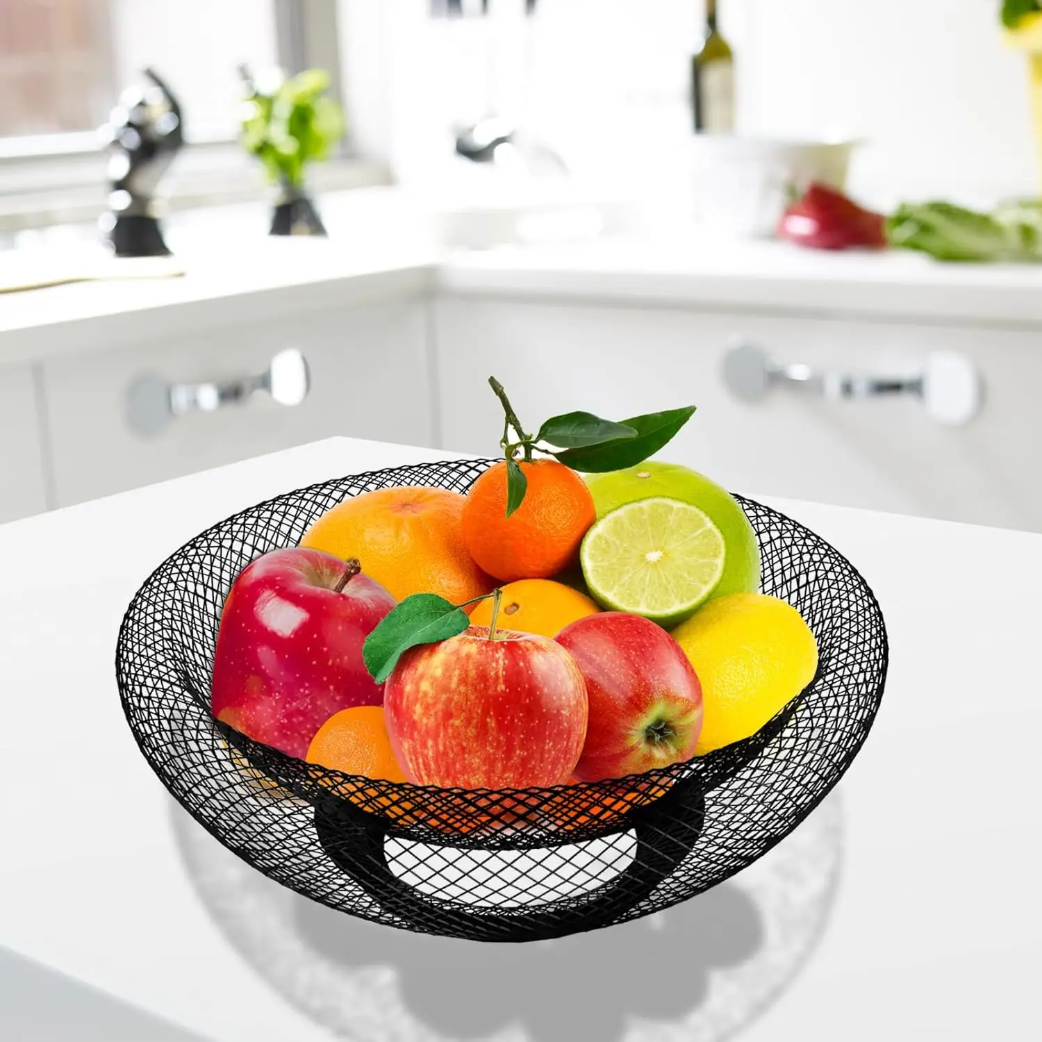 1 mesh fruit bowl metal wire fruit and vegetable basket holder counter home kitchen bracket, decorative center decoration