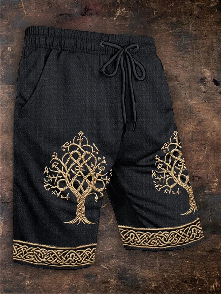 

2025 мужские повседневные брюки в стиле ретро скандинавской руной викингов и 3D принтом, спортивные штаны на шнурке с сакральным деревом, летние уличные пляжные брюки
