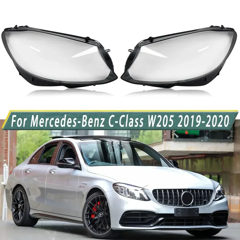 Left & Right Side Headlight Lens Cover For Mercedes-Benz C-Class W205 2019-2020