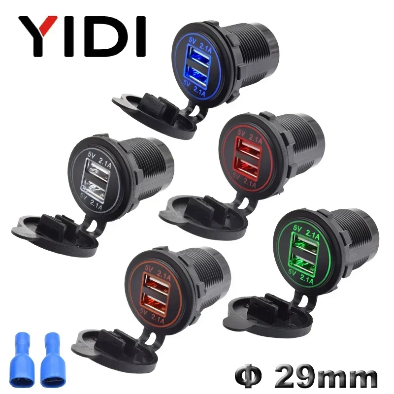 Dual USB Fast Car Charger 4.2A LED Light Display Waterproof Cigarette Lighter Power Socket 12V 24V Motorcycle Auto Truck Boat