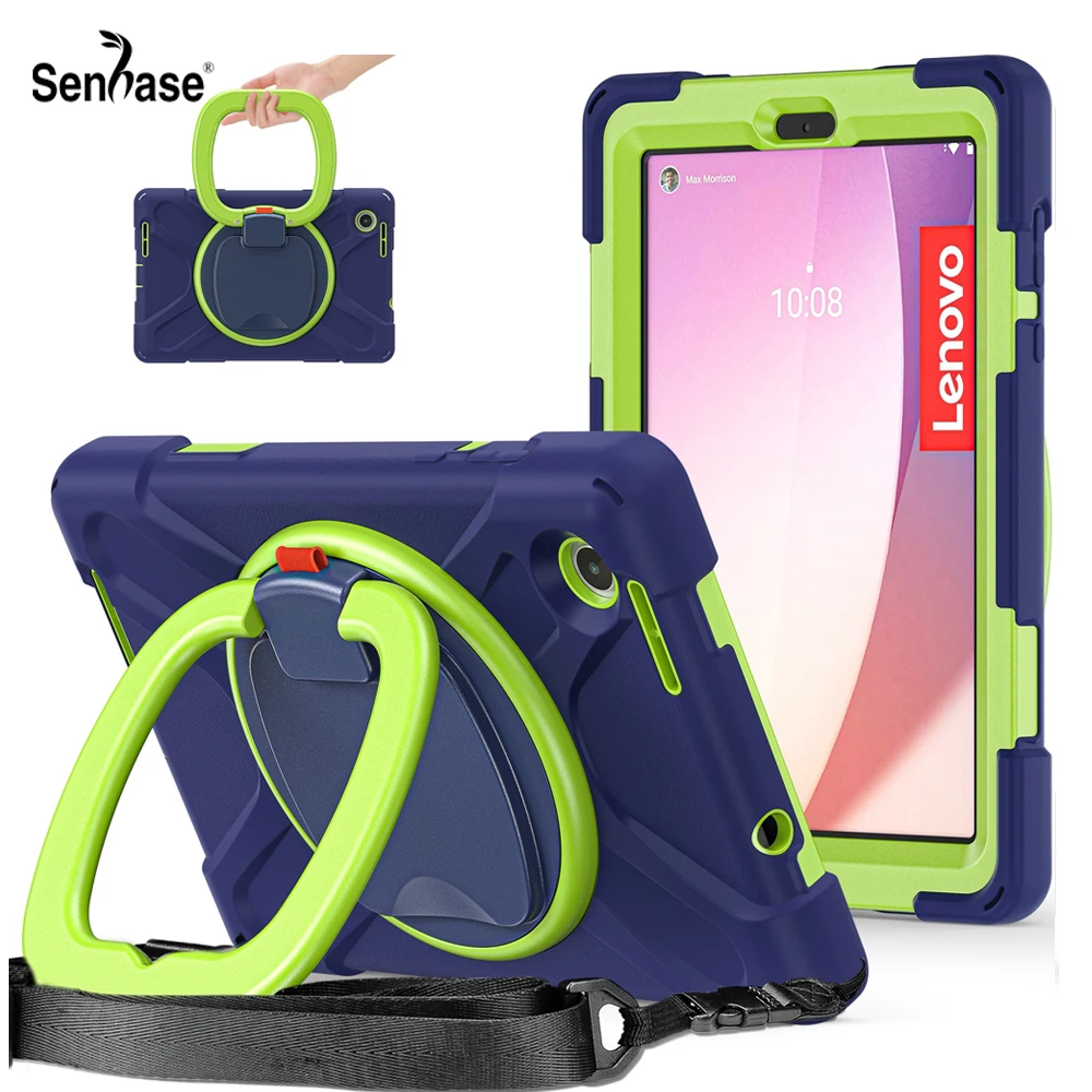 Shockproof Kid Safe Silicon PC Pull Ring Stand Shoulder Strap Tablet Cover For Lenovo Tab M8 4th Gen 8.0 inch 2023 TB-300FU Case