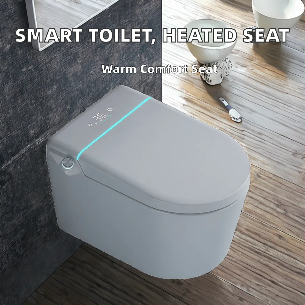 

Smart toilet, wall-mounted, automatic lid opening, heated seat P-type deodorant device, remote control operation