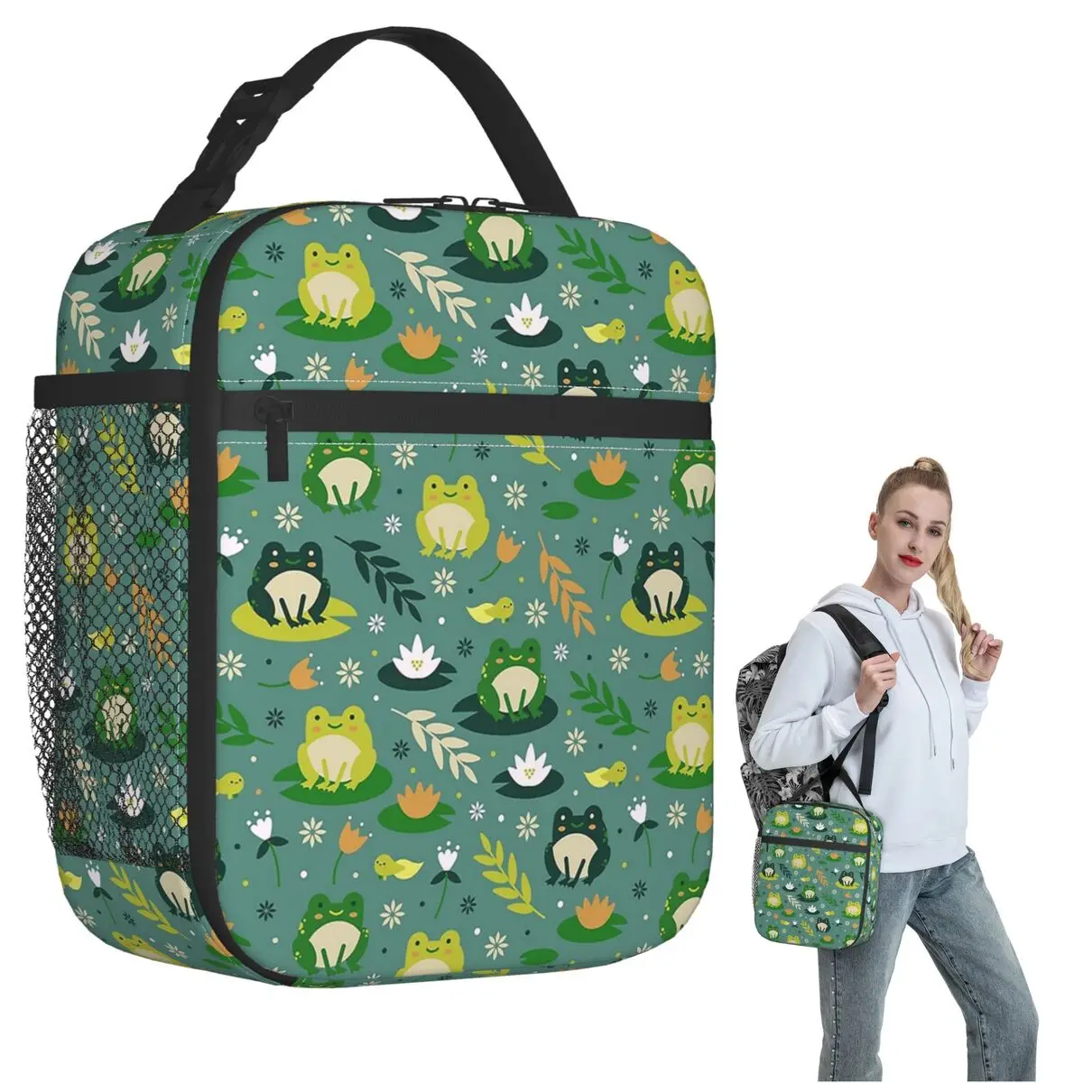 

Cute Frogs Pattern Insulated Lunch Bag for Women Kids Leakproof Food Boxes Thermal Lunch Box Tote