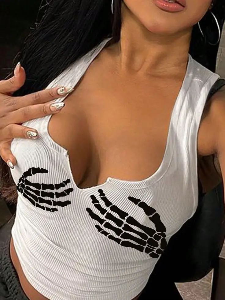 الأوروبية والأمريكية المرأة أزياء مثير تانك القمم إلكتروني تي شيرت مطبوع المرأة سترة بلا أكمام U الرقبة سترة صغيرة