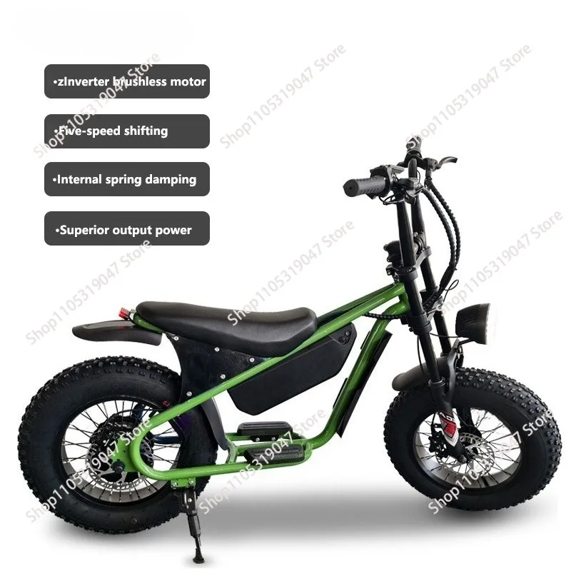 Vehículo eléctrico de 48V 10.4ah 350W con neumáticos anchos de 16 pulgadas para nieve y playa, bicicleta eléctrica para adultos para desplazamientos urbanos con amortiguación.