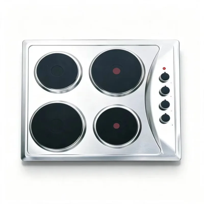 4 burner solid components Multi-block induction cooker, stainless steel surface, recessed installation, suitable for home cook