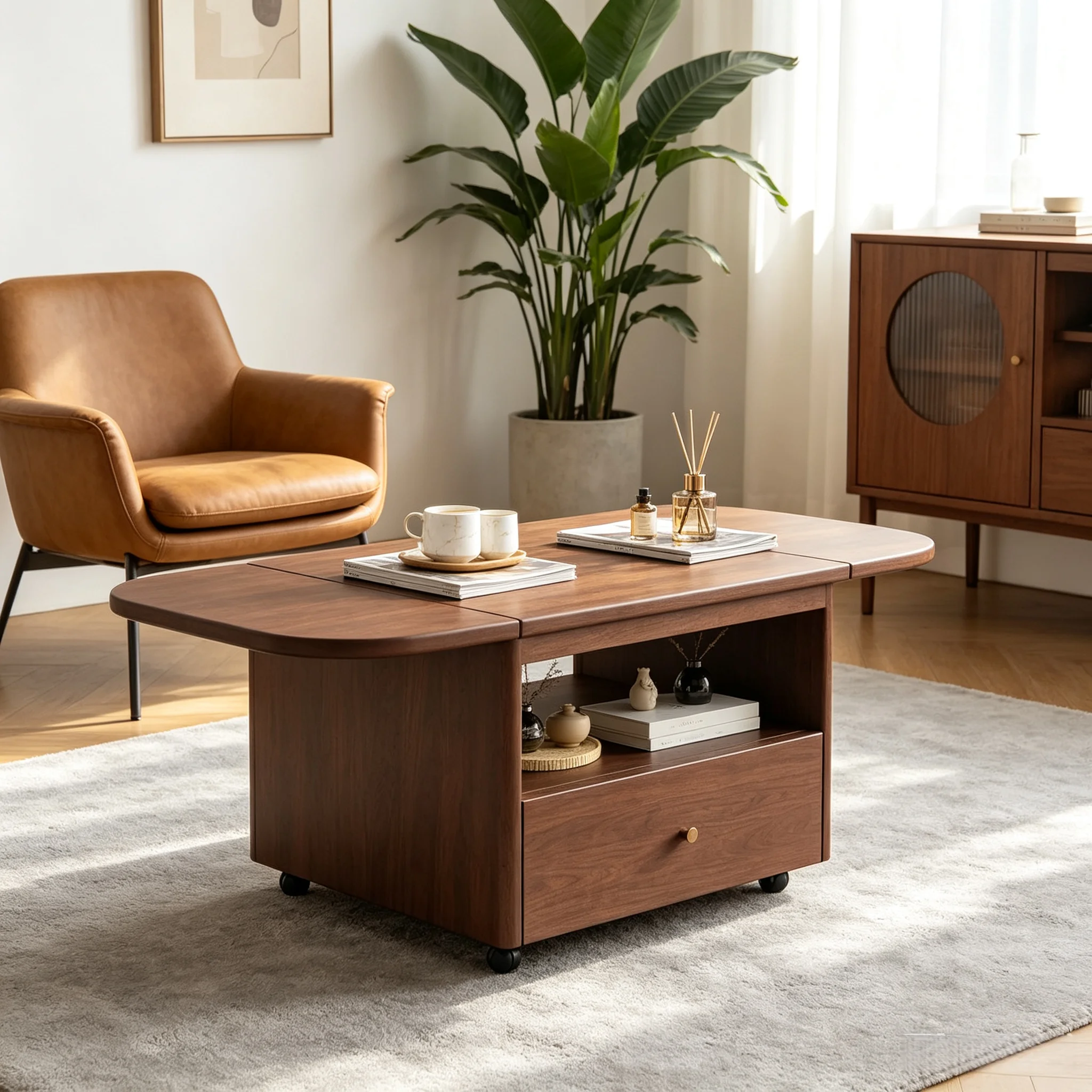 Foldable Portable Solid Wood Dining Coffee Table Dual Purpose Moving Standing Simple Modern Design Eco-Friendly For Small Space