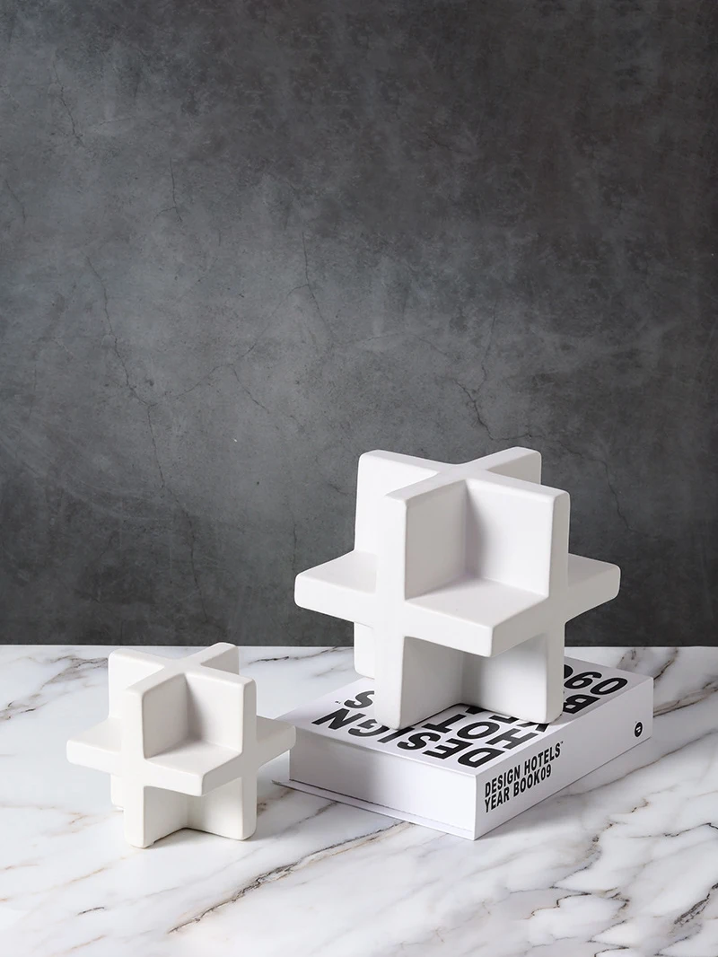 Modern Minimalist Nordic Luxury Cross Geometric Shape Ceramic Artifacts Home Decorative Accessories for Living Room Bedroom O...