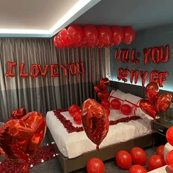 Red I Love You Balloon Set Heart Shaped Aluminum Foil Balloon Suitable for Anniversary, Wedding Season, Birthday, Mother's Day