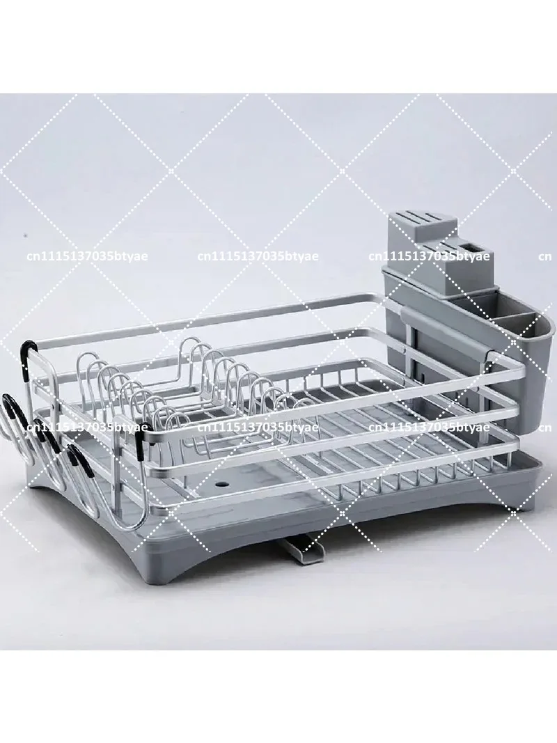 Modern Aluminum Dish Drying Rack Single Layer Silver Stand Kitchen Tableware Drain Shelf Efficient Drying Solution