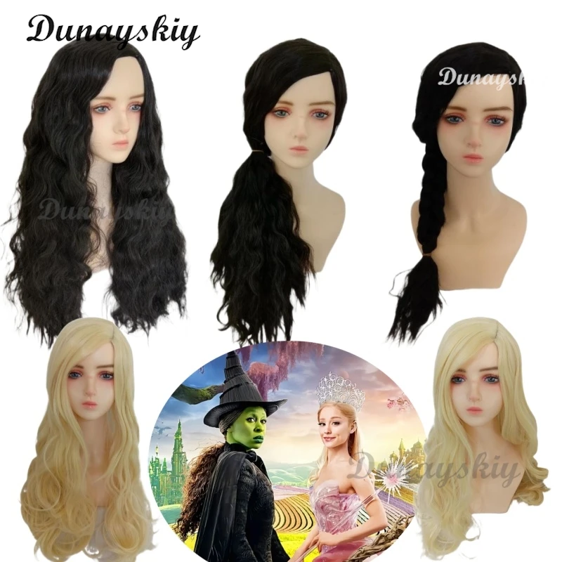 Wicked Women Cosplay Wig Synthetic Hair Wigs Black Braid for Elphaba Blonde Long Wavy for Glinda Party Costume Customized