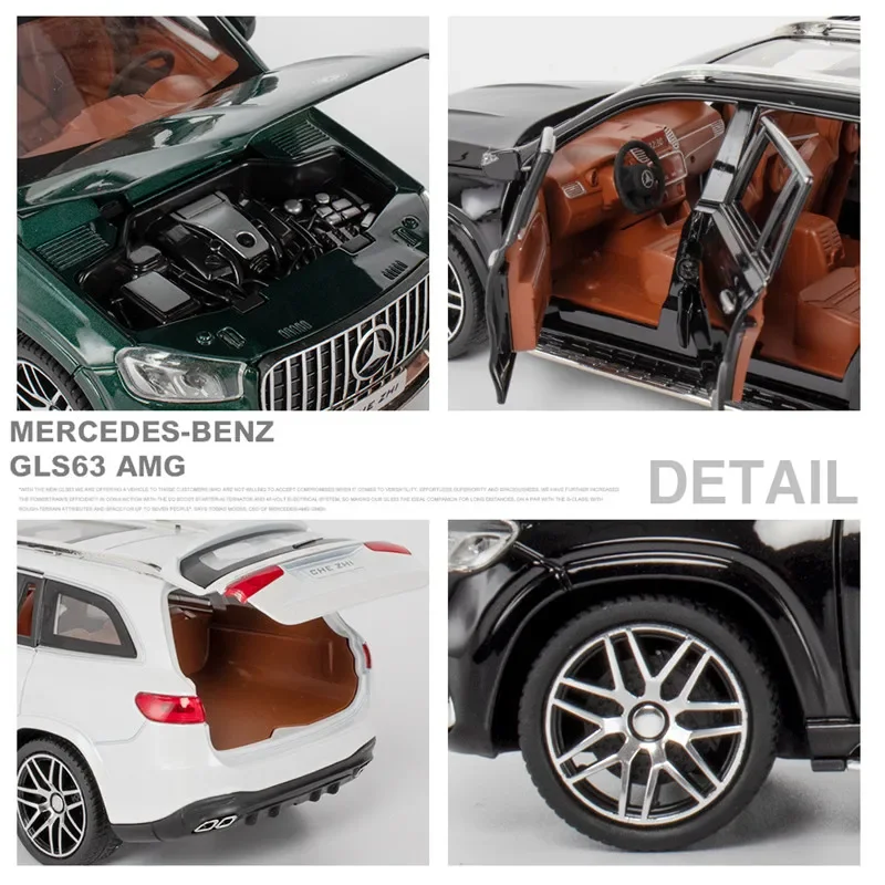 Modelo de coche de aleación Benz GLS63 AMG, juguete extraíble con sonido y luz, decoración fundida a presión para niños, regalo de Navidad, 1:24