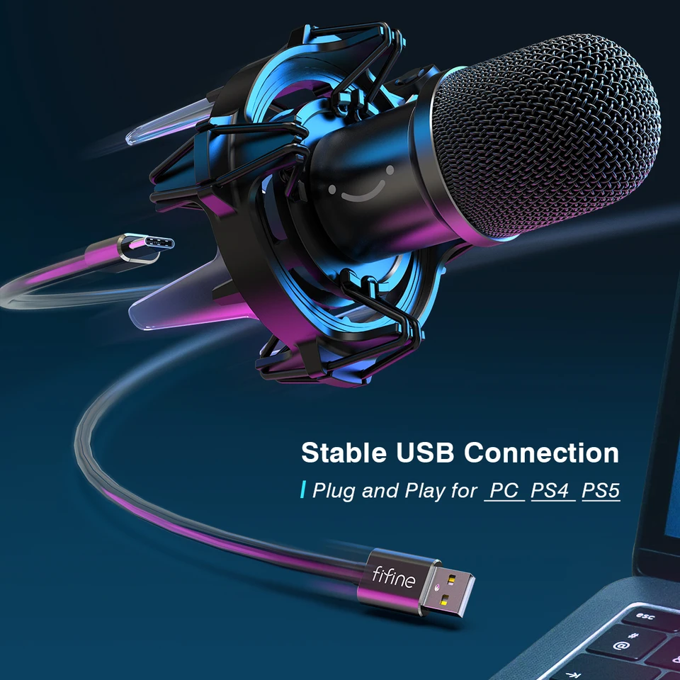 FIFINE AmpliRocket K651 マイク アームセット FIFINE USB Dynamic Microphone Kit with Boom Arm,RGB Shock Mount