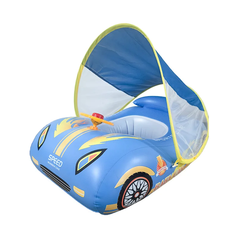 Baby Pool Float พร้อม Sun Canopy-Inflatable ทารกว่ายน้ําลอยความปลอดภัย Anti-Roll Seat เทรนเนอร์ว่ายน้ําสําหรับเด็ก