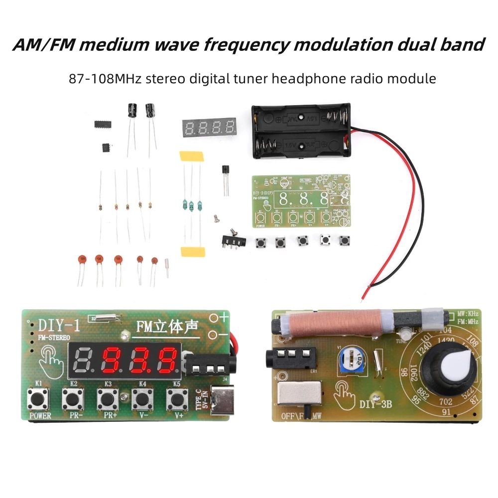 Modulacja częstotliwości fali AM/FM dwuzakresowy 87-108MHz stereofoniczny cyfrowy tuner zestaw modułów radiowych słuchawek produkcja DIY