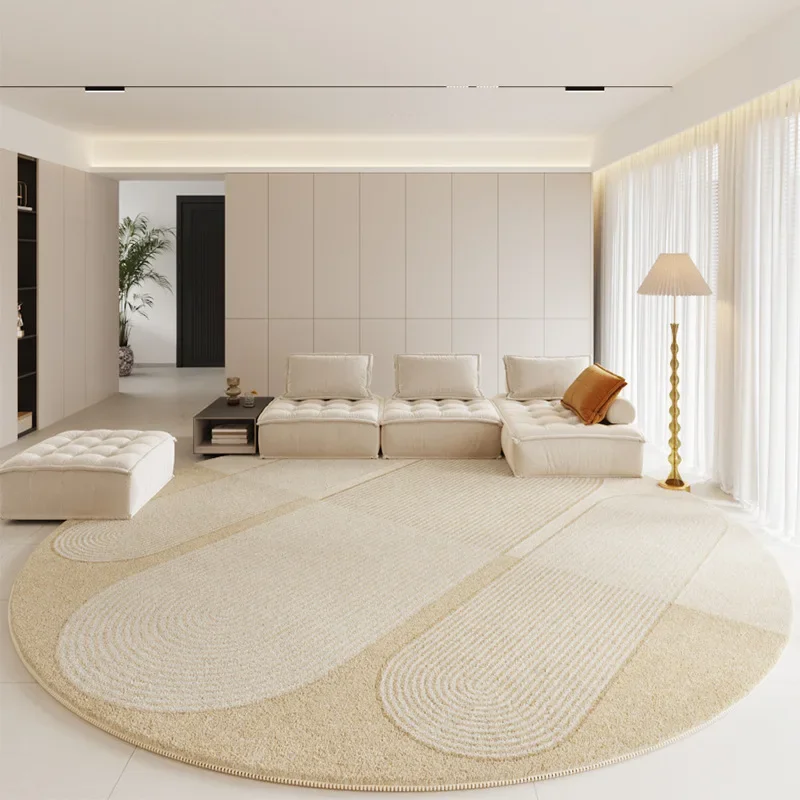 NONE Moderne Teppiche für Schlafzimmer, flauschiger, weicher Lounge-Teppich, dicke Garderobe, runde Bodenmatte, cremefarbene Wohnzimmer-Dekoration, rutschfester Teppich 3