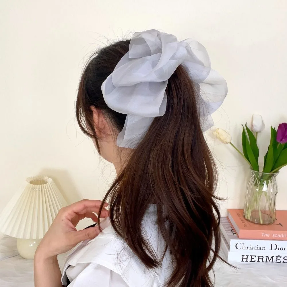 1PC Elegant Chiffon Bow Banana Clip High Ponytail Hair Grip Clip Female Vintage Vertical Claw Top Clip Headdress For Women Girls