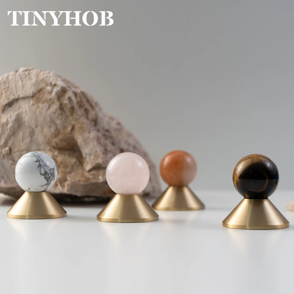 Pink Natural Stone Handle for Cupboard Drawer Pull Luxury Brass Cabinet Knob Home Furniture Accessory
